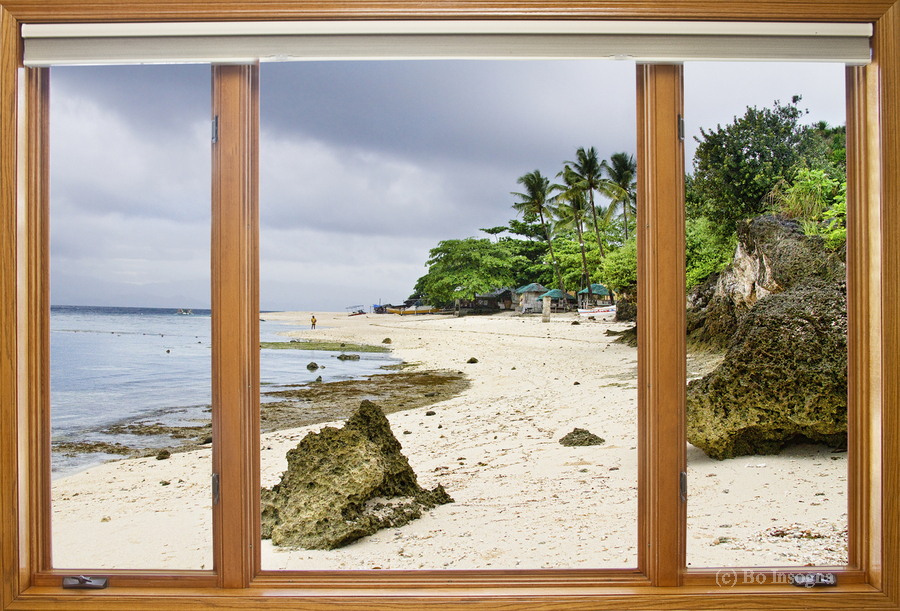 Beach Tropical Wood Window View  Print