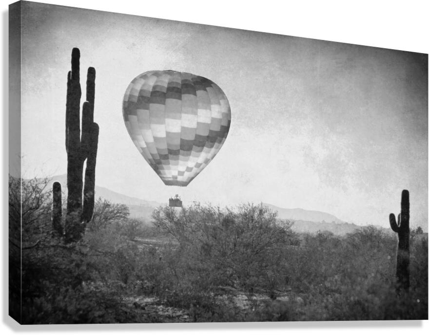 Hot Air Balloon Flight over Southwest Desert BW Fine Art Print   Canvas Print