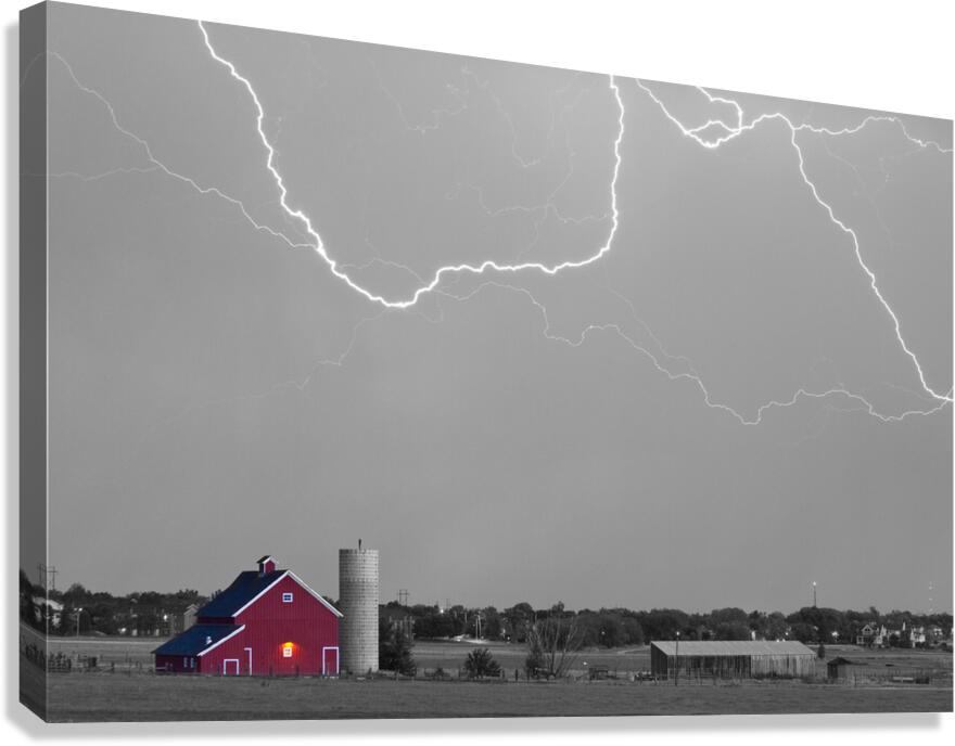 C2C Red Barn Lightning Rodeo BW SC Canvas Print