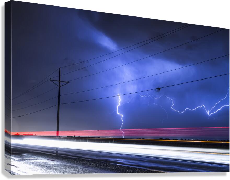 Lightning Storm Energy Over Open Highway Canvas Print