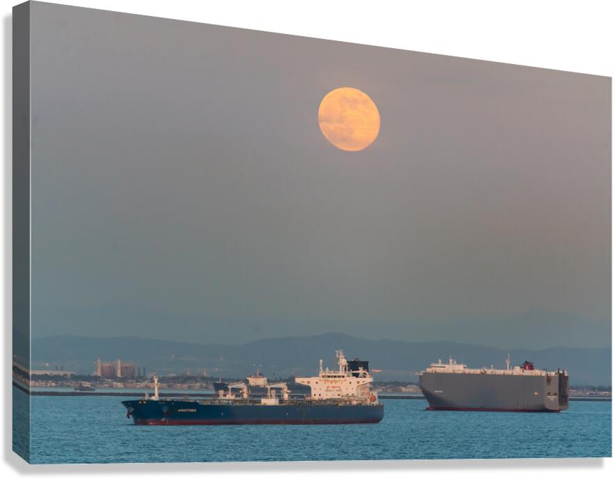 Full Moon Over the Port of Los Angeles Harbor Canvas Print