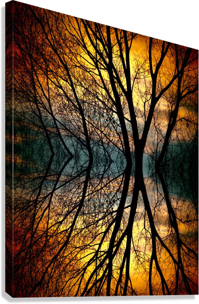 Sunset Tree Silhouette Abstract Mirror Reflection Canvas Print