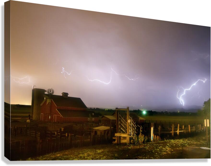 Lightning Storm over Historic Lohr McIntosh Farm in Longmont CO Canvas Print