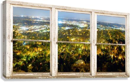 City Lights Picture Window Frame Photo Art  Impression sur toile