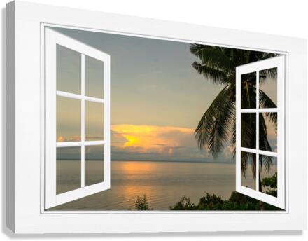 Tropical Sunset White Open Window Frame View