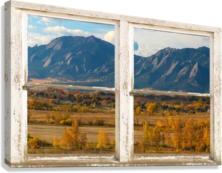 Boulder Colorado Flatirons Autumn  Rustic Window  Impression sur toile