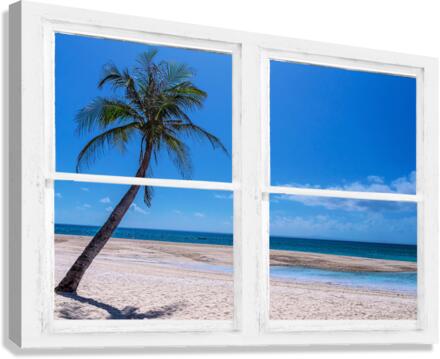 Tropical Paradise Whitewash Window View Canvas Print