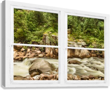 Mountain Stream Whitewash  Window View Canvas Print