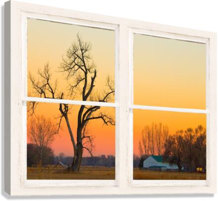 Winter Season Country Sunet White Window View Canvas Print
