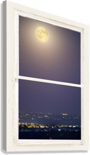 Super Moon City Lights White Rustic Window