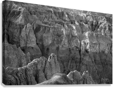 Monochrome Mystique Intricate Enigmatic Maze of Badlands Canyons  Canvas Print