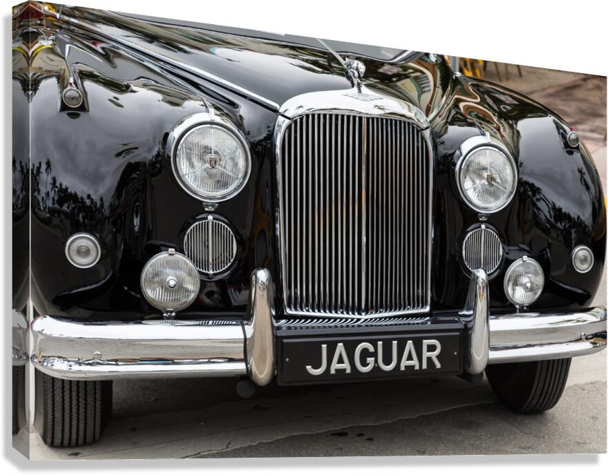Front End of a Classic Old Black Jaguar Canvas Print