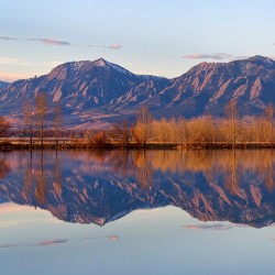 Flatirons Sunrise Reflections Light Panorama Boulder Colorado 