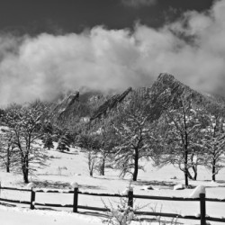 Boulder Colorado Snowy Flatirons Landscape Black and White