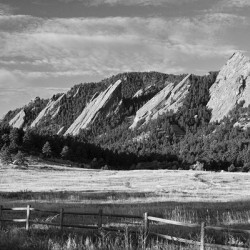 Flatirons from Chautauqua Park BW