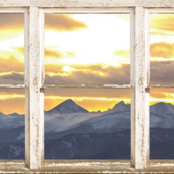 Rocky Mountain Sunset White Rustic Barn Window