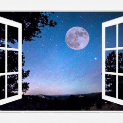 Starry Full Moon White Open Window View