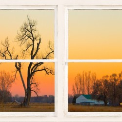 Winter Season Country Sunet White Window View