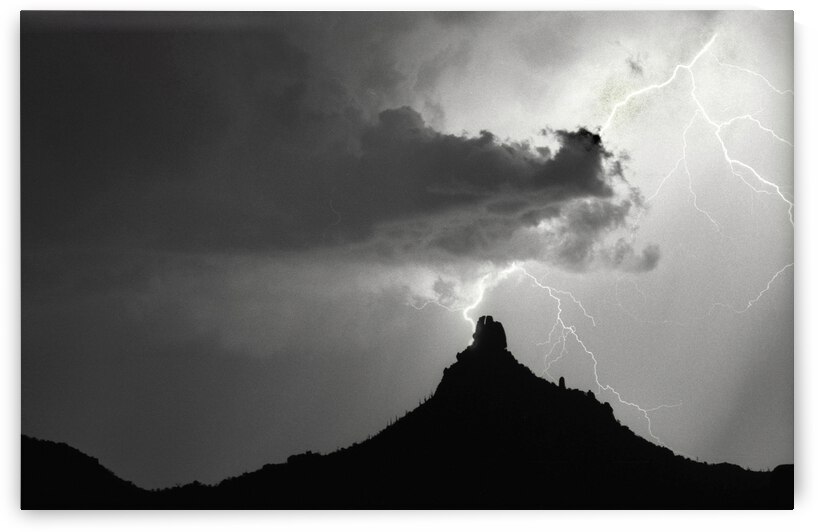 Pinnacle Peak Arizona Lightning Strike BW by Bo Insogna
