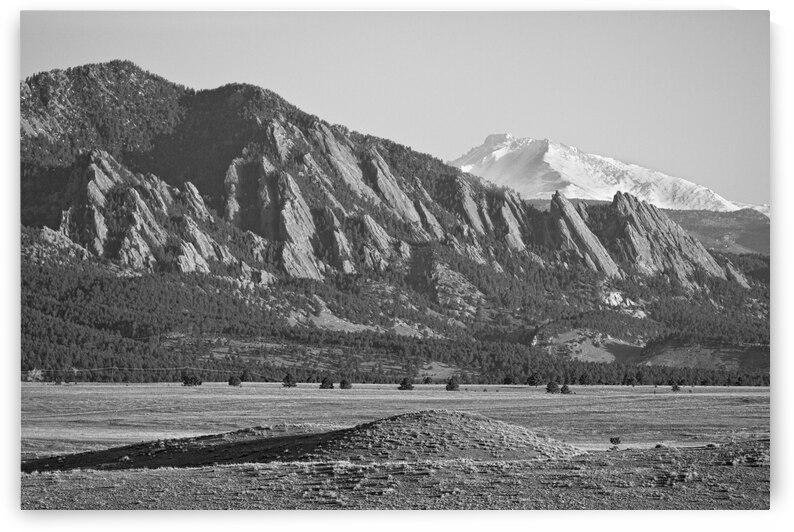 Colorado Rocky Mountains Flatirons Snow Covered Longs Peak BW by Bo Insogna