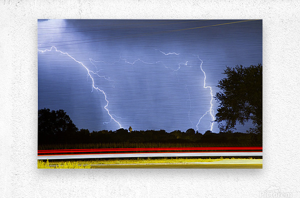 Lightning Storm Red White Blue  Metal print
