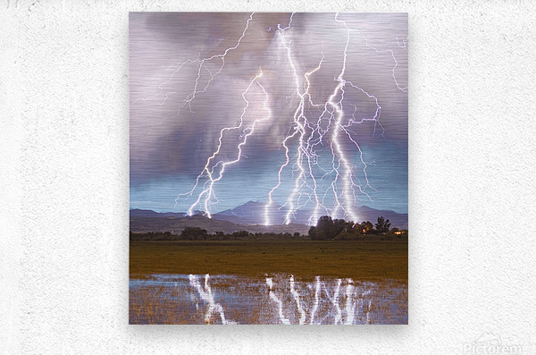 Lightning Striking Longs Peak Foothills 4AC  Metal print