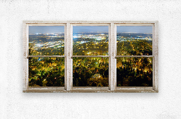 City Lights Picture Window Frame Photo Art  Impression metal