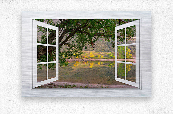 Autumn Season Lakeside  Open White View  Impression metal