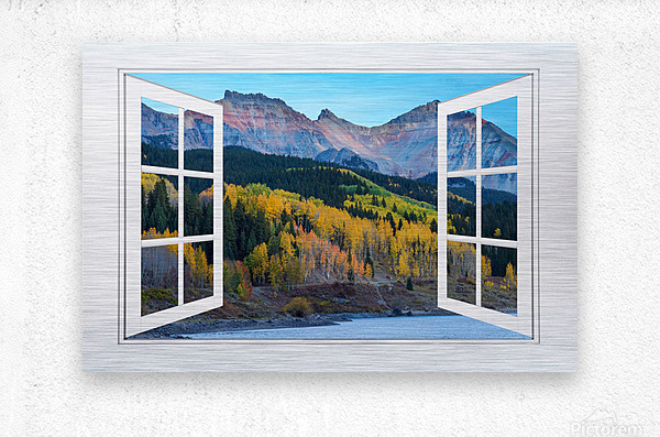 Trout Lake Autumn Rocky Mountain Open White Window  Metal print