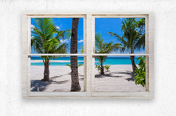 Tropical Island Rustic Window View  Metal print