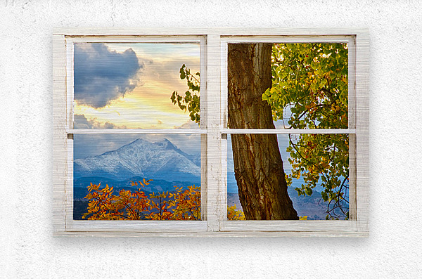 Rocky Mountain Autumn Season Rustic Window  Metal print