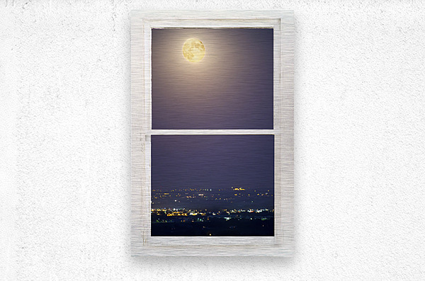 Super Moon City Lights White Rustic Window  Metal print