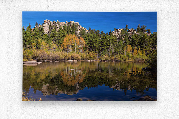 Cool Calm Rocky Mountains Autumn Reflections  Metal print