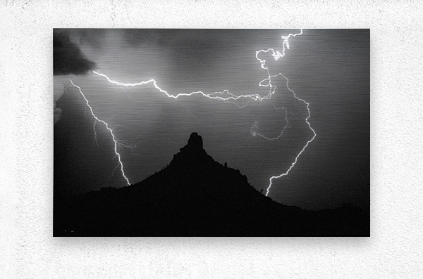 Pinnacle Peak Surrounded by Lightning Bolts  Metal print