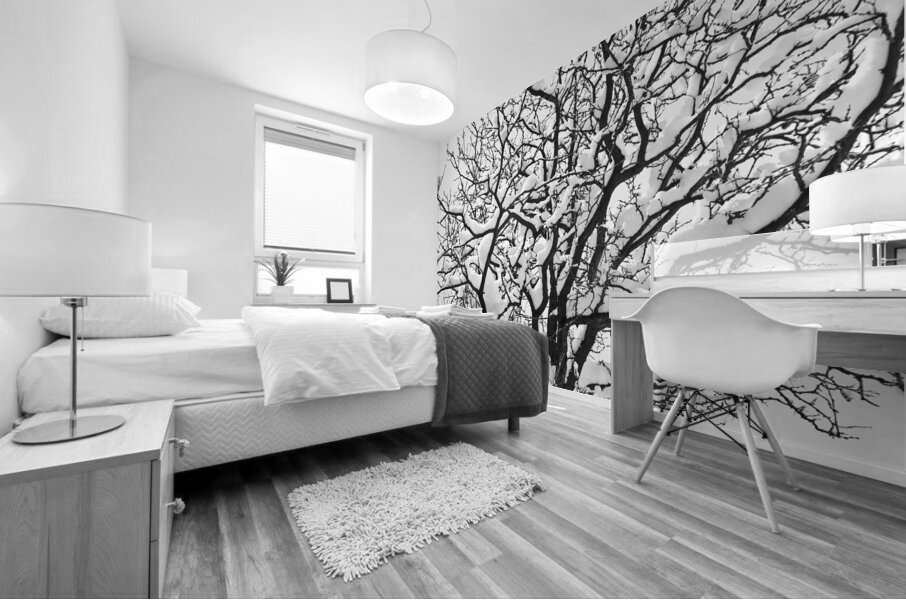 Snowy Tree Black and White Mural print