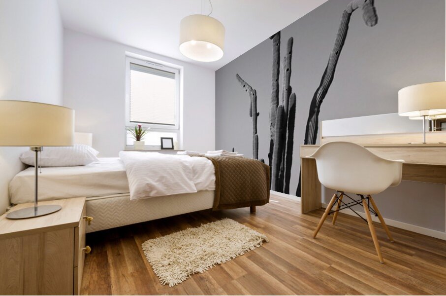 Weird Giant Saguaro Cactus in Black and White Mural print