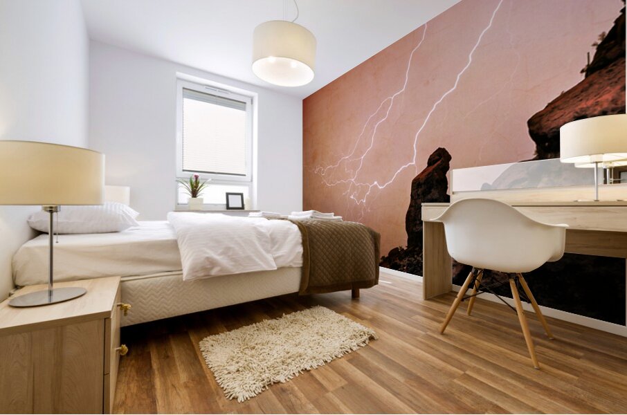 Praying Monk Camelback Mountain Lightning Monsoon Storm Mural print