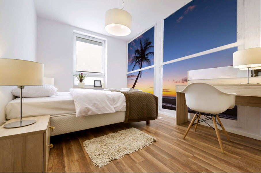 Tropical Paradise Colorful Sunset Whitewash W Mural print