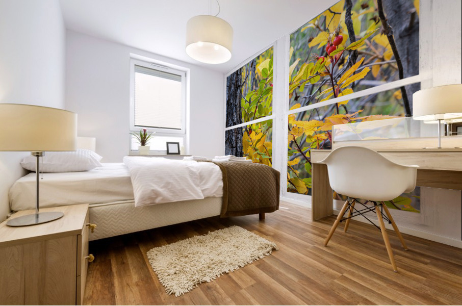 Wild Red Berries Forest Whitewash Picture Window Mural print