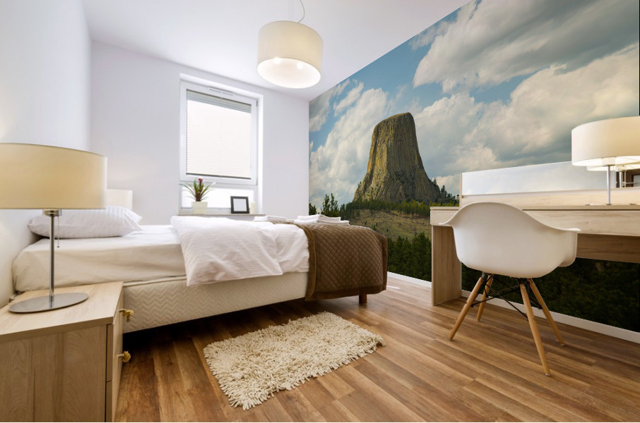 Majestic Devils Tower in Wyoming Amidst Pine Forest Mural print
