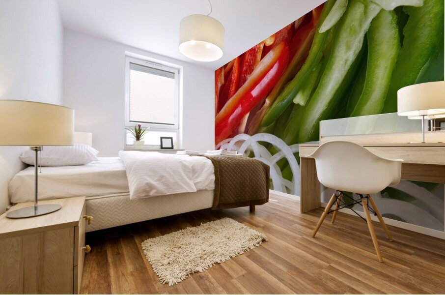 Raw Red Peppers Green Peppers and Onions Mural print