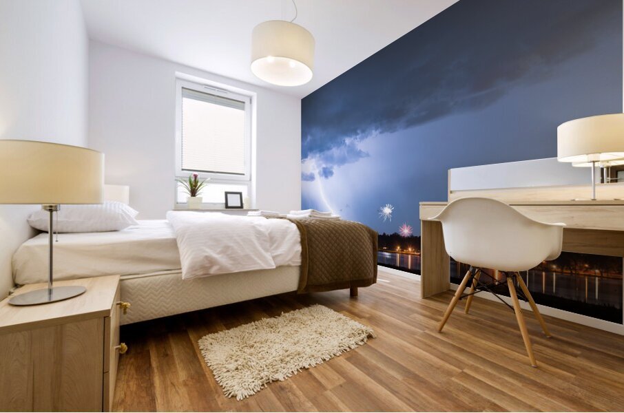 Lightning Strike and Fireworks Mural print