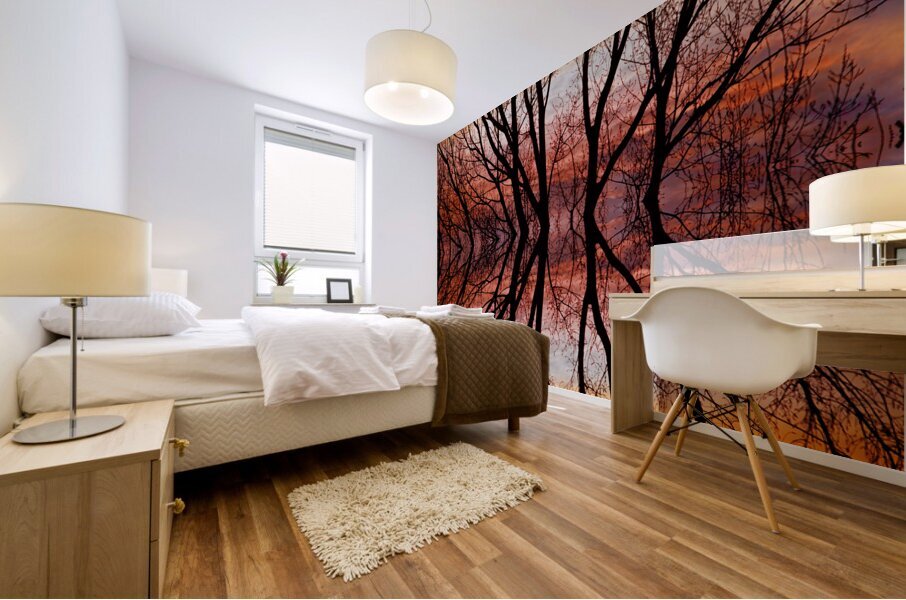 Sunset Tree Silhouette Abstract 2 Mural print