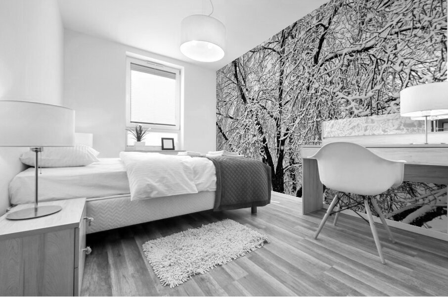 Black and White Snowy Tree Branches Abstract 2 Mural print