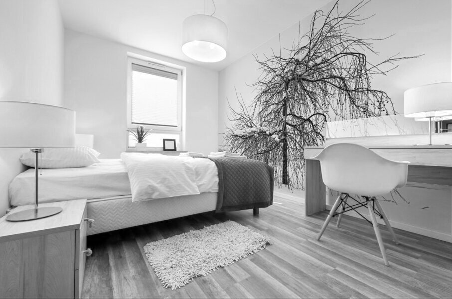 Wild Springtime Winter Tree Black and White Mural print