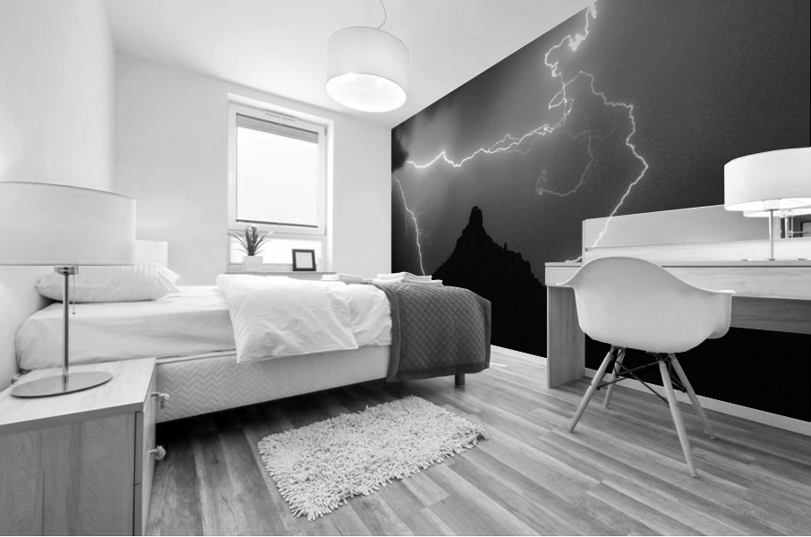 Pinnacle Peak Surrounded by Lightning Bolts Mural print