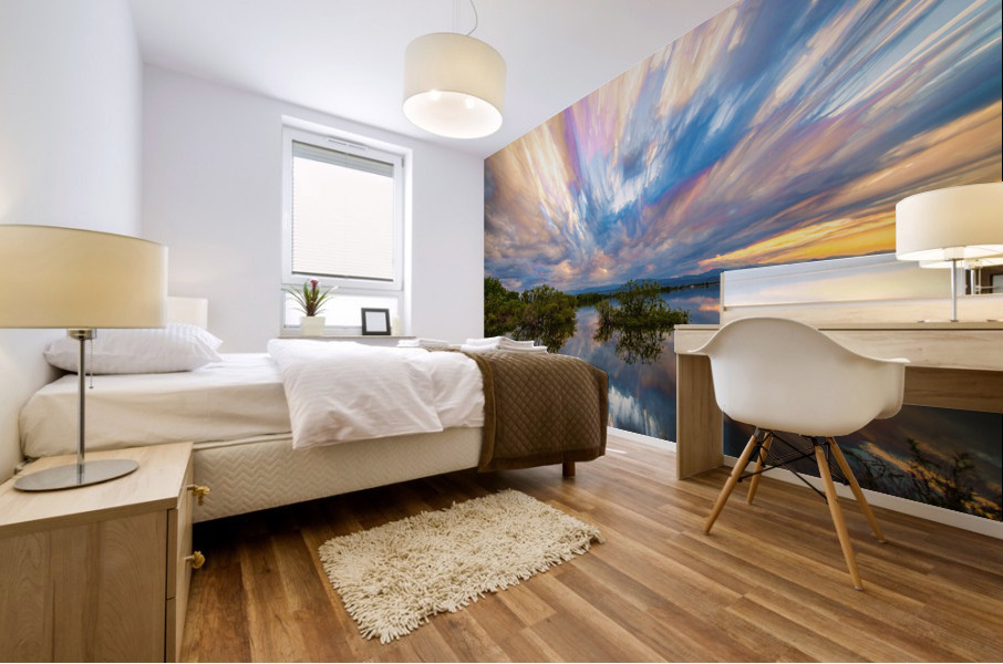 Sunset Lake Reflections Timed Stack  Mural print