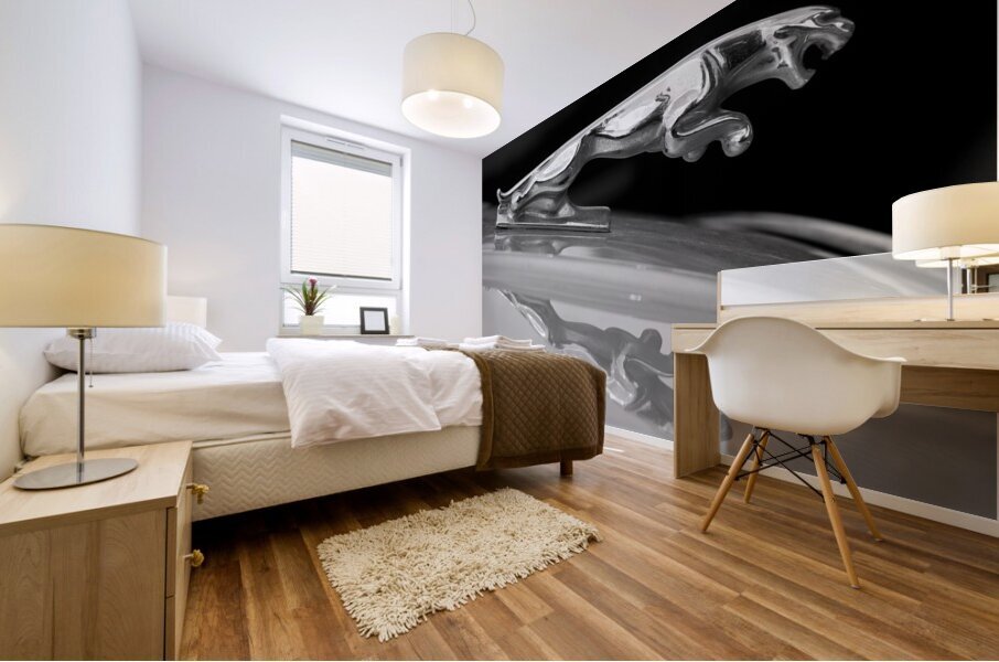 Jaguar Car Hood Ornament Reflection BW Mural print