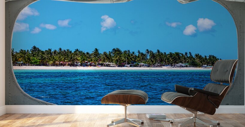 Tropical Island Boat Window View  Wall Murals