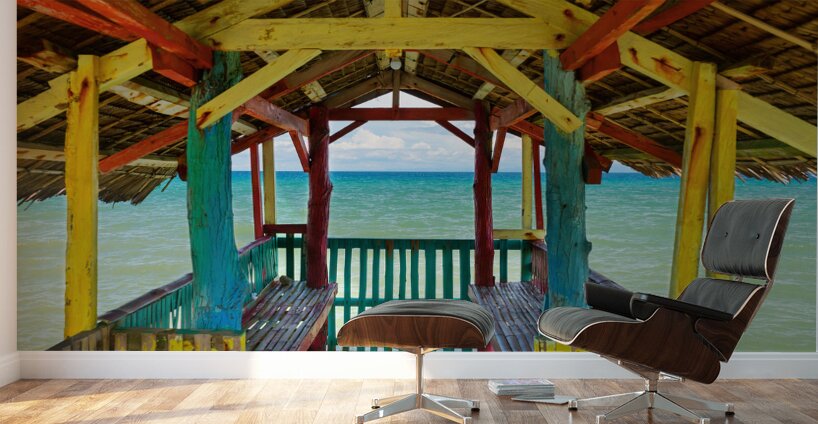 Sunlit Painted Frame Sea Gateway Wall Murals